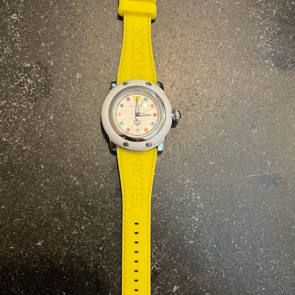 Yellow Glam Rock Watch with Colorful Dial